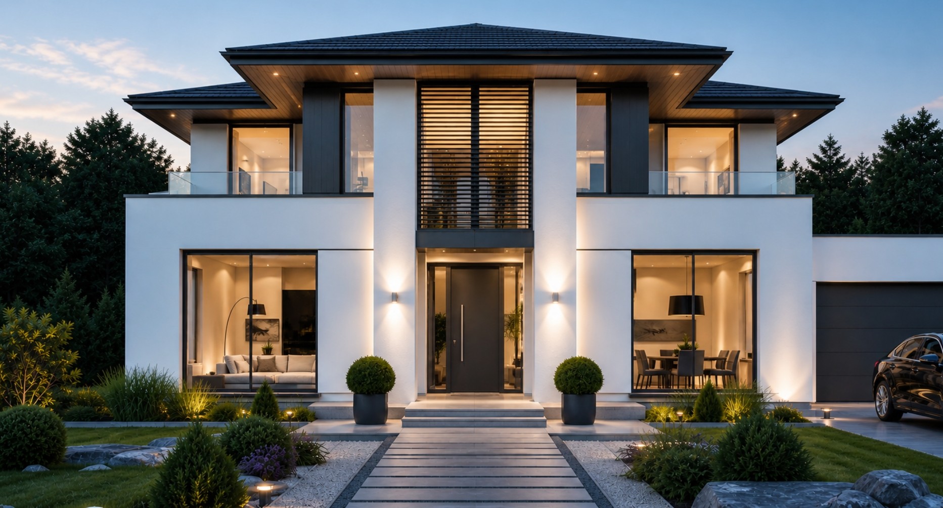 Immobilienbewertung eines modernen Einfamilienhauses Modernes Einfamilienhaus als Beispiel für eine Immobilienbewertung nach Lage, Baujahr, Zustand und Energieeffizienz